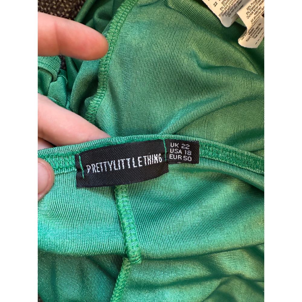 PRETTYLITTLETHINGS Ruched Green Shimmer Cut-Out Tank Dress Sz. 18 - Picture 9 of 9
